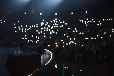 Defocused image of illuminated street at night