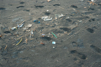 High angle view of garbage on shore