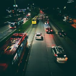 High angle view of traffic on road at night