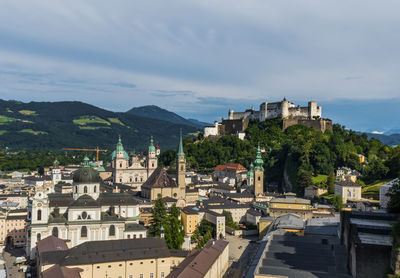 High angle view of buildings in city