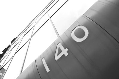 Low angle view of numbers on building against sky