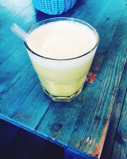 High angle view of drink on table