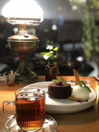 Close-up of drink served on table
