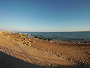 Scenic view of beach against clear sky