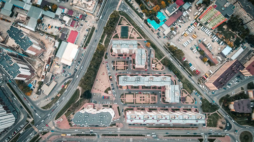 High angle view of street amidst buildings in city