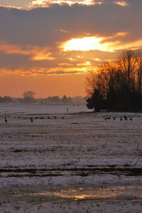 Scenic view of landscape against sky during sunset
