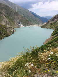 High angle view of lake against sky