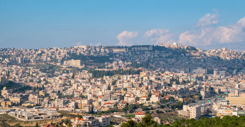 High angle shot of townscape against sky