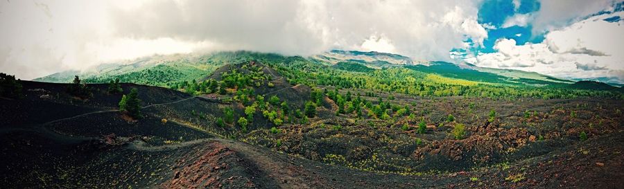 Scenic view of landscape against cloudy sky