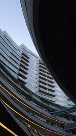 Low angle view of modern buildings against clear sky