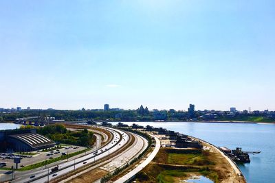 High angle view of bridge over river against sky