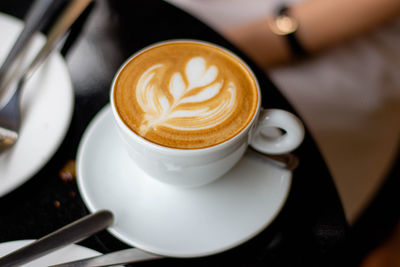 High angle view of cappuccino