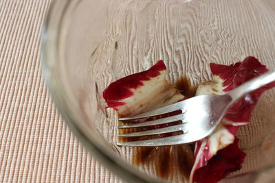 High angle view of dessert on table