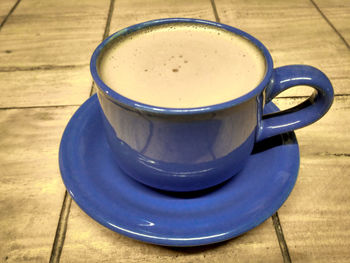 High angle view of coffee on table