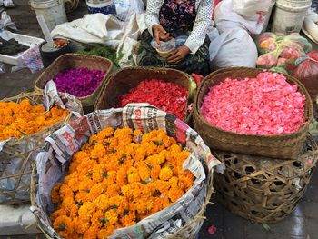 High angle view of vegetables for sale in market