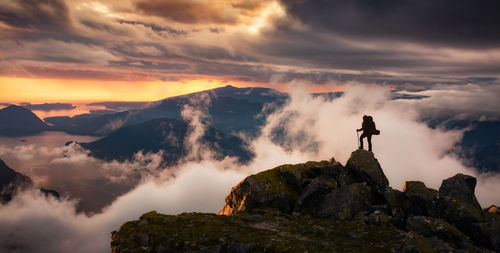 Scenic view of mountains against sky during sunset