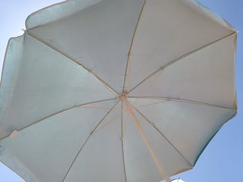 Low angle view of parasol against clear sky