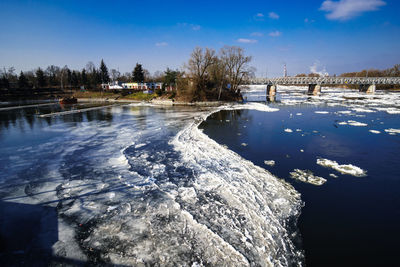 Frozen lake against sky during winter