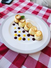 High angle view of food in plate on table