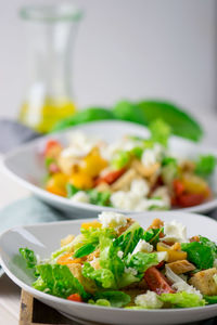 Close-up of meal served on table