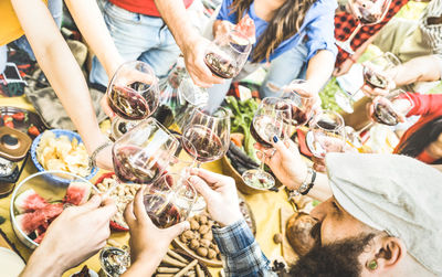 High angle view of people having food