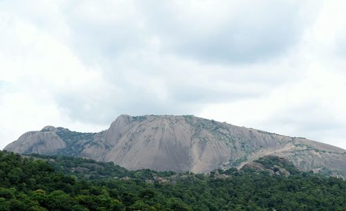 Scenic view of mountains against cloudy sky