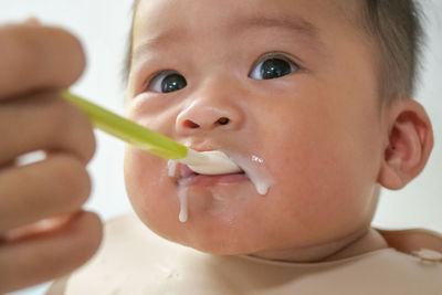 Close-up portrait of cute baby boy