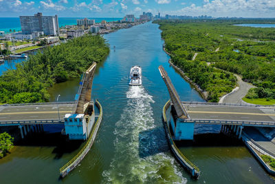 High angle view of bascule bridge over river