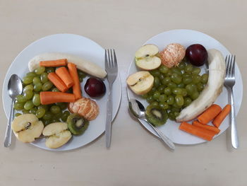 High angle view of salad in plate on table