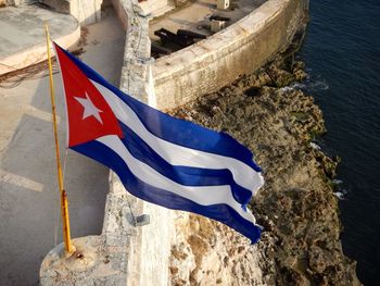 High angle view of cuban flag by river