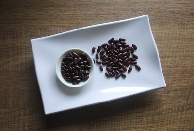 High angle view of dessert in plate on table