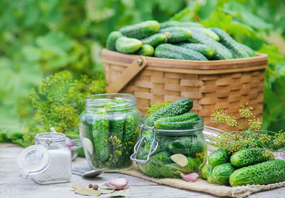 Close-up of food in jars on table