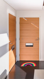 Empty chairs and table in building