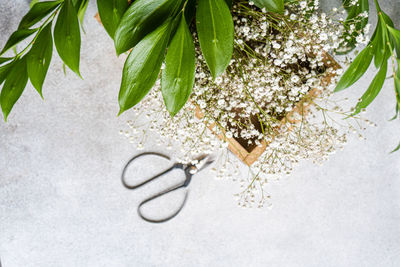 High angle view of christmas decorations on table