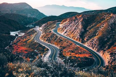 High angle view of mountain road against sky