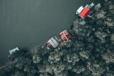 High angle view of red floating on sea