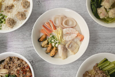 High angle view of meal served on table