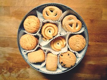 High angle view of cookies on table