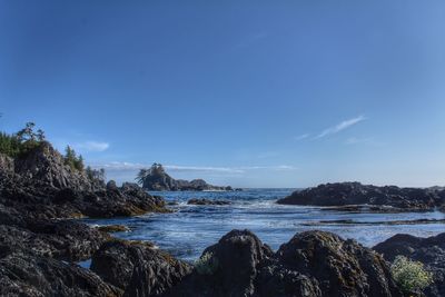 Scenic view of sea against blue sky