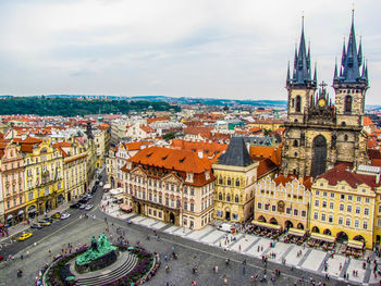 High angle view of buildings in town