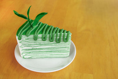 High angle view of green vegetables on table