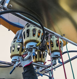 Low angle view of bicycles on bridge