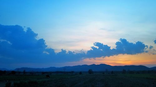 Scenic view of field against sky during sunset