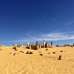 Panoramic view of beach against clear blue sky