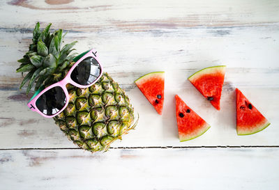 High angle view of fruits on table