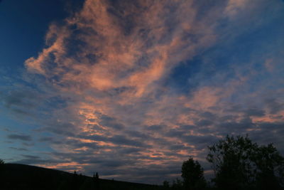 Low angle view of silhouette trees against sky at sunset