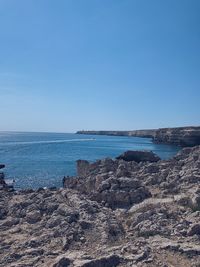 Scenic view of sea against clear blue sky