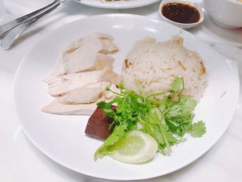 High angle view of meal served in plate