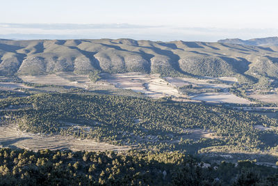 High angle view of land against sky