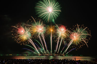 Low angle view of firework display at night